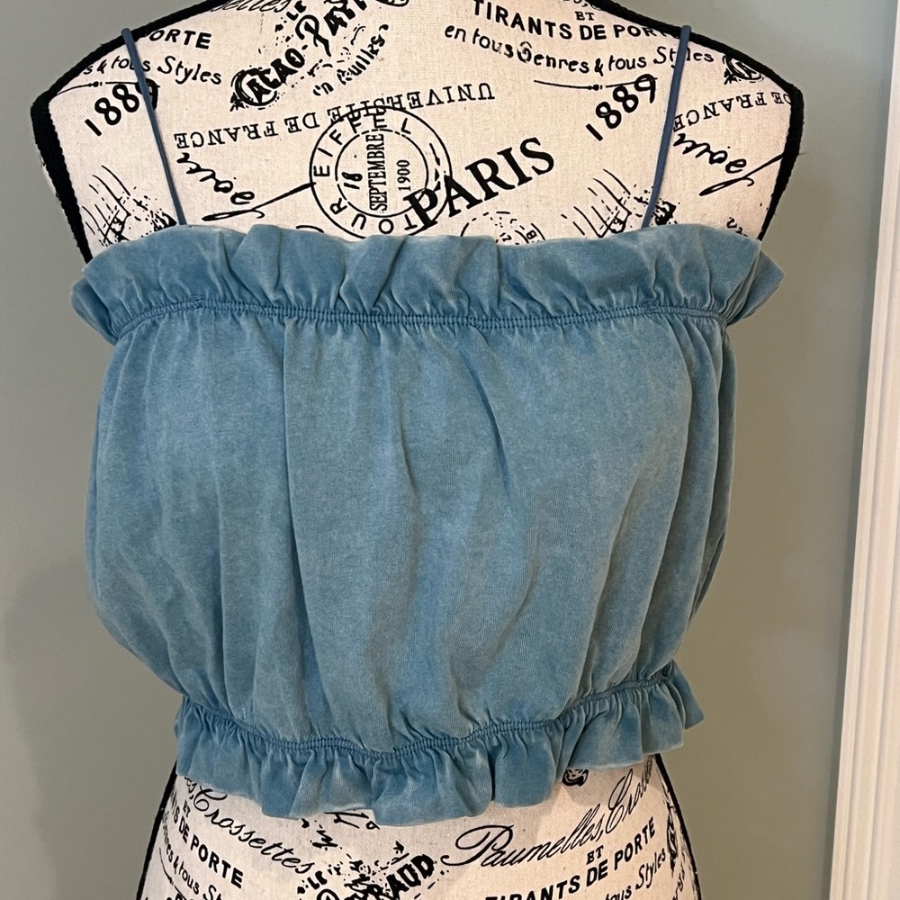 Zara Light Blue Strapless Cropped Top